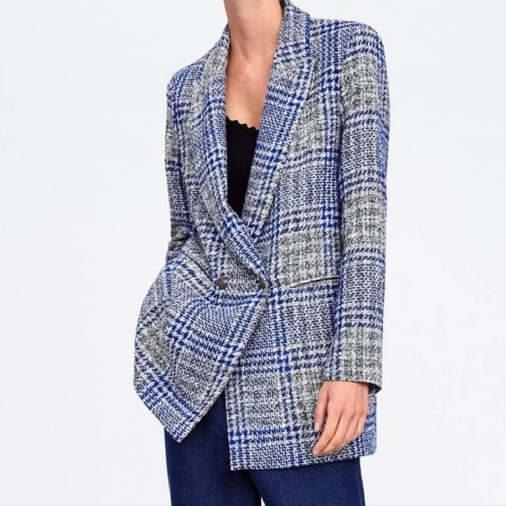 Zara Blue Plaid Blazer